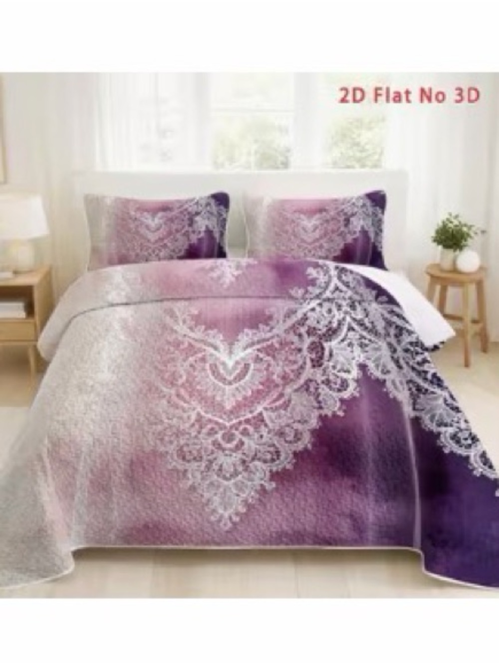 Purple Lace-Pattern Quilt king Set - Home Bedding